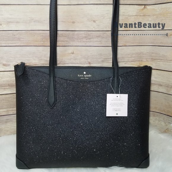 Kate Spade Joeley Lola Shimmy Glitter Top Zip Tote Shoulder Bag Black - Picture 4 of 12
